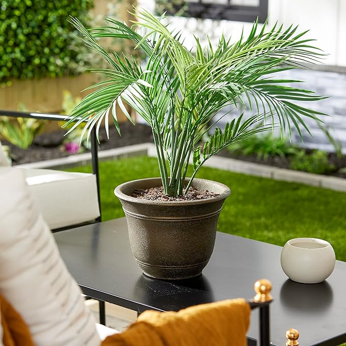 HC Companies SRA10001P02 Sierra 10 Inch Self Watering Round Weather Resistant Plastic Resin Flower Garden Planter Pot Container, Celtic Bronze