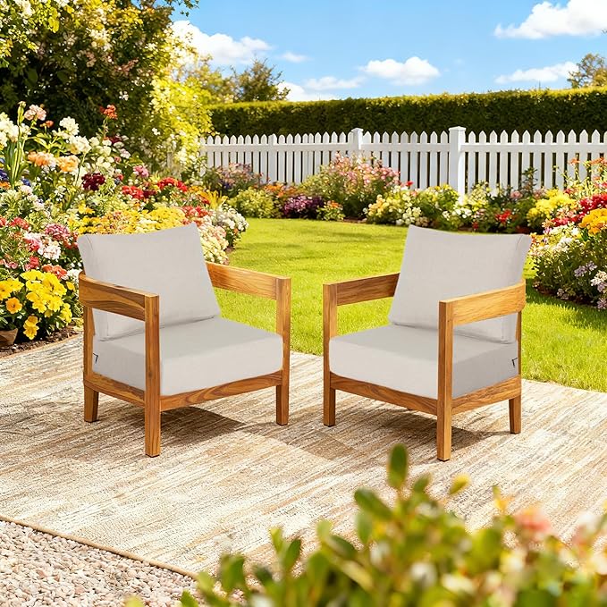 23.5"x27" Outdoor Deep Seat Patio Cushions Set of 2, Deep Seat Bottom Resilient Foam Filling Water-Resistant Stain-Resistant UV Resistant Weather Resistant with YKK Zippers, Putty