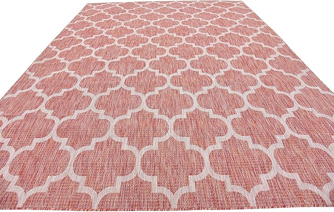 Unique Loom Outdoor Trellis Collection Area Rug (9' x 12' Rectangle, Rust Red/ Ivory)