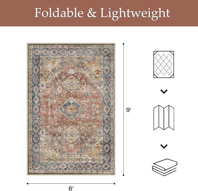 GENIMO Outdoor & Indoor Area Rug 6'x9', Waterproof, Non-Shedding, Easy Cleaning, Boho Mat for Patio, Living Room, Balcony, Dining Room, RV, Deck, Bedroom, Camping, Outside Carpet,Antique Red