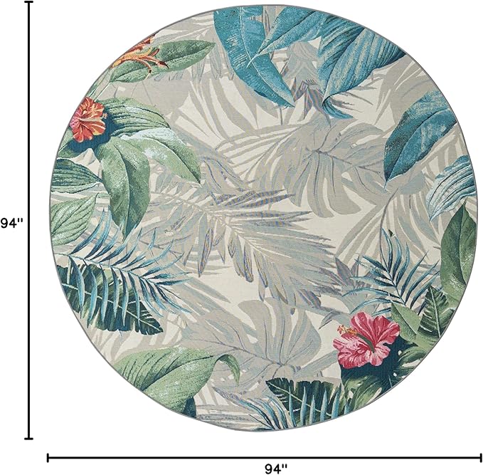 Unique Loom Outdoor Botanical Collection Area Rug - Kula (7' 10" Round, Multi/ Gray)