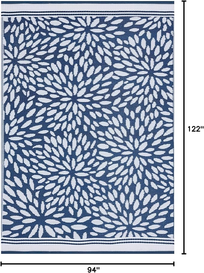 Nuala Navy Reversible Plastic Straw 8x10 Indoor Outdoor Rug for Patios Garden Picnic Camping Mats Waterproof and Washable