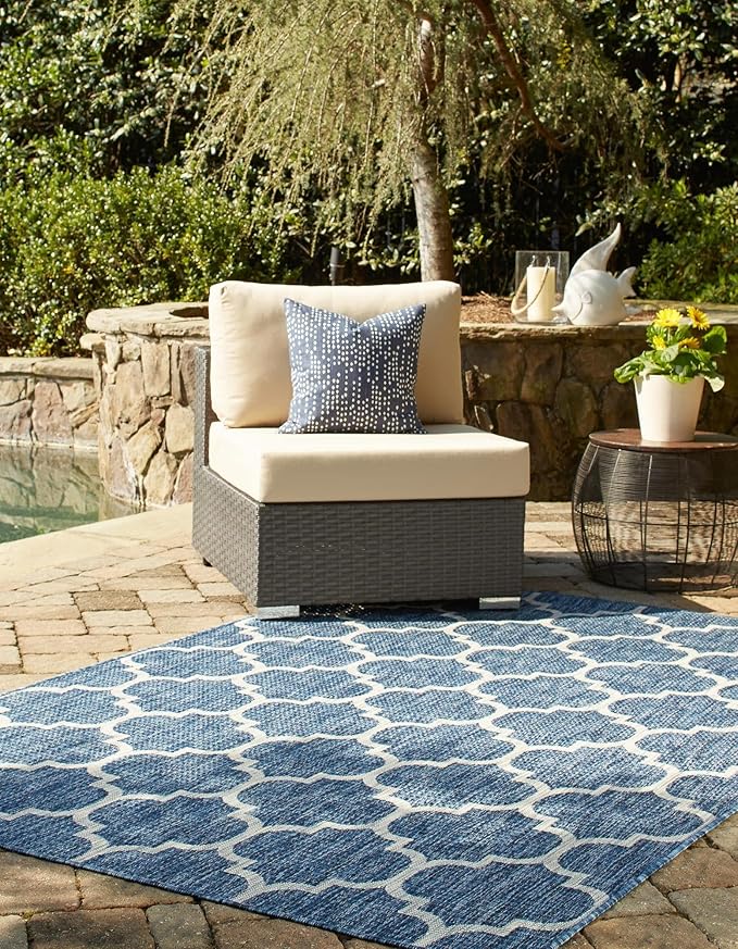 Unique Loom Trellis Collection Area Rug-Lattice Design, Moroccan Inspired for Indoor/Outdoor Décor, 3' 3" x 5' 3", Navy Blue/Gray