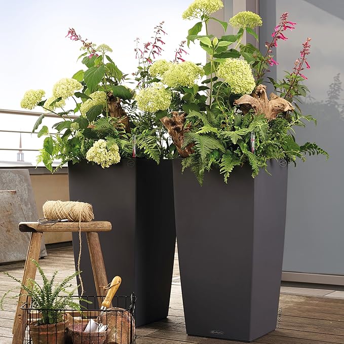 Lechuza CUBICO Color 40 Slate, Self-Watering Tall Planter, H29.5 L15.7 W15.7 in