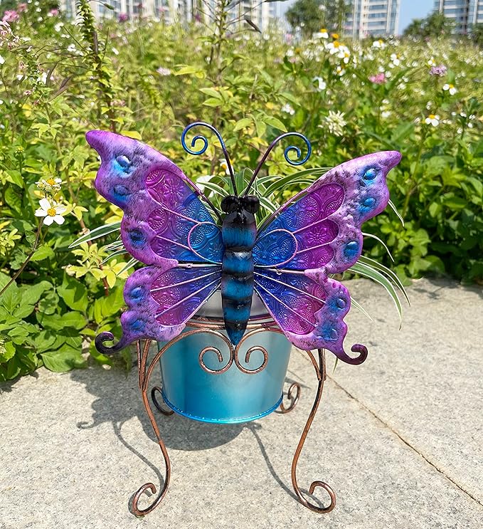 Teaeeno Butterfly Decor Flower Pot,Outdoor Flower Planters,Animal Succulent Flower Pot,Metal Flower Pots,Decorative Fun Planter for Cactus and Air Plants for Indoor/Outdoor Use,Perfect Gardening Gifts