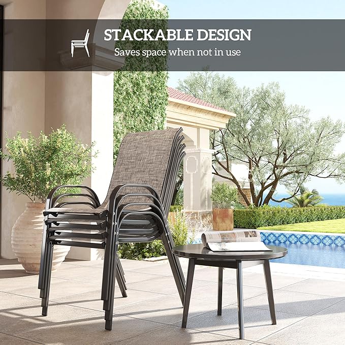 Outsunny Outdoor Dining Chairs Set of 4, Stackable Patio Dining Chairs, High Back Outdoor Patio Chairs with Breathable Mesh Seat, Metal Frame for Garden Lawn Backyard, Mixed Gray