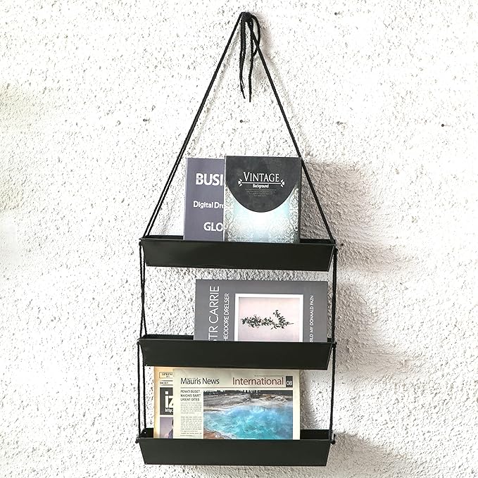 LaLaGreen 16 Inch Wall Mounted Tiered Planter for Indoor Succulent Plants, 3 Tier Modern Black Rectangular Metal Planter