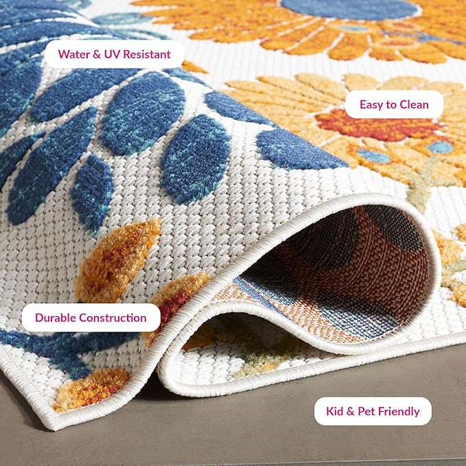 Safavieh Washable Rug Outdoor Cabana Collection - 10' Square, Cream & Red, Non-Shedding & Easy to Clean, Ideal for Patio, Backyard, Deck, Mudroom (CBN832A)
