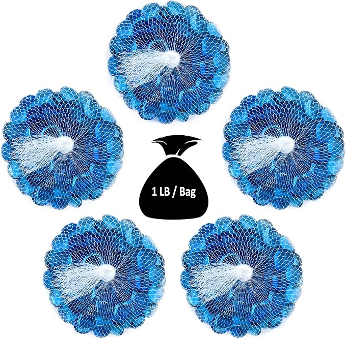 CYS EXCEL 5LBS Light Blue Glass Gemstone Beads Vase Fillers Flat Marble Beads Multiple Color Choices Aquarium Decor Rocks Floral Stones Decorative Mosaic Glass Gem Pebbles