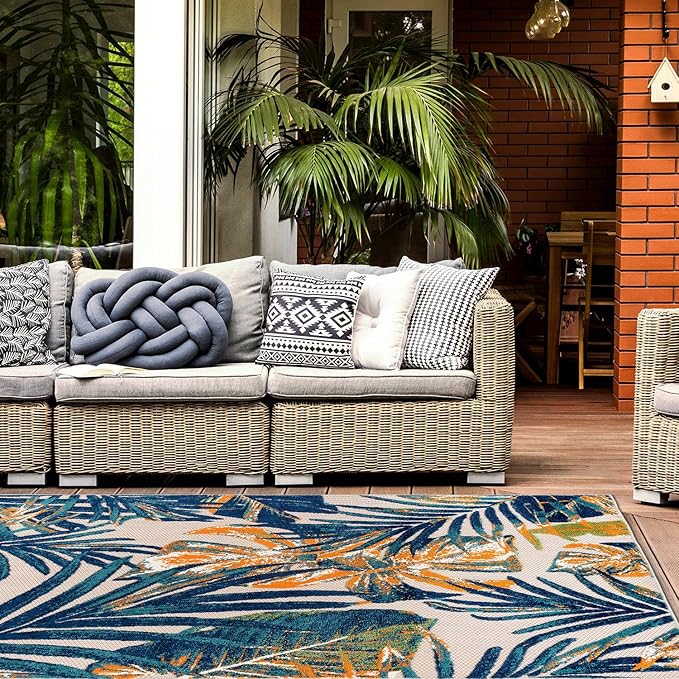 Rugshop Tropical Floral Leaves Indoor/Outdoor Area Rug Durable Polypropylene, Non-Shedding, Easy to Clean, Perfect for Patio, Backyard, Deck and Outdoor Lounge, High Traffic Areas, 12' x 15'