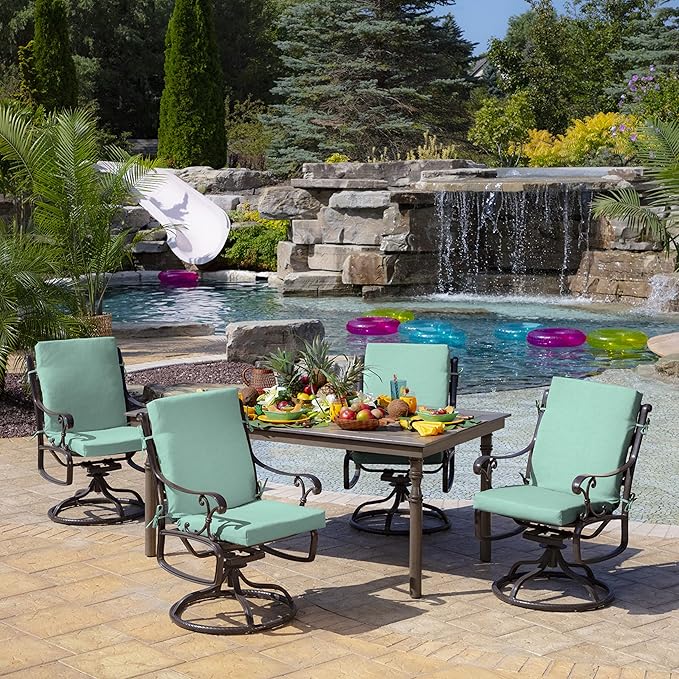 Arden 4-Pack Outdoor Patio Dining Chair Cushion, 20x44, Rain-Proof Seat Pad, Fade-Resistant Outdoor Cushion Aqua Leala