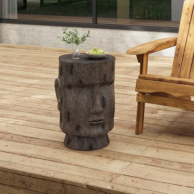 14.1" Side Table,Easter Island Moai Statue Pedestal End Table Stool,for Home Patio Deck Sunroom Garden Balcony Yard Lawn,Light Grey