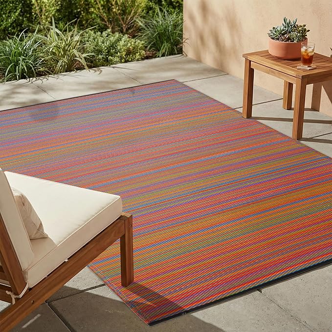 Fab Habitat Outdoor Rug - Waterproof, Fade Resistant, Crease-Free - Premium Recycled Plastic - Striped - Porch, Deck, Balcony, Mudroom, Laundry Room, Patio - Cancun - Multicolor - 3 x 5 ft
