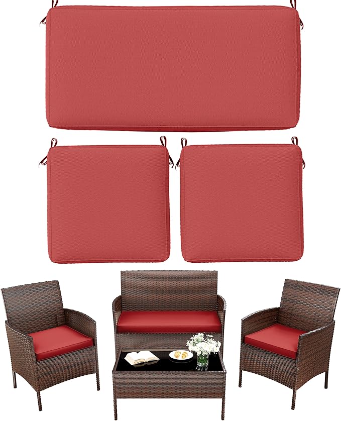 3 Pack Outdoor Replacement Cushions, Fit for 4-Seater Wicker Rattan Patio Conversation Set, 36x18x3,18x18x3, Liner & Cover