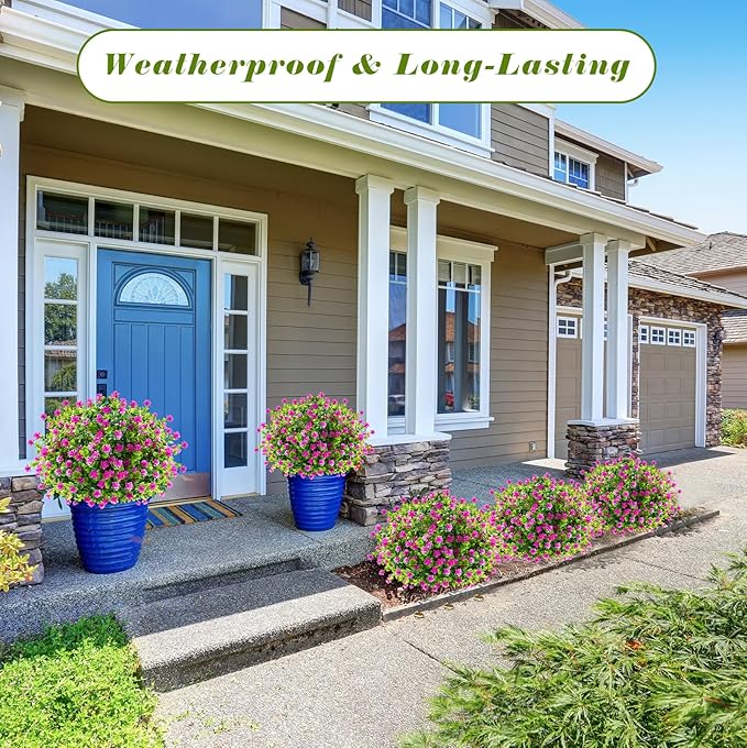 Yunlly 2 Pcs Outdoor Artificial Topiary Ball Trees 22" with Colorful Flowers, Boxwood Fake Bushes Shrubs with Spike, UV Resistant Evergreen Plants for Front Porch Garden Decor (Purple)