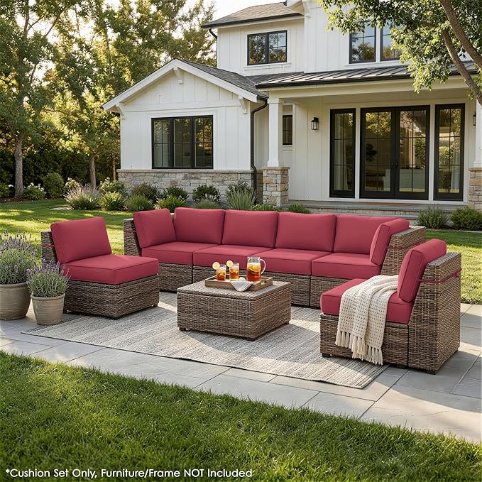 Outdoor Replacement Cushions for Patio Furniture, 5" Foam High-Density, 14-Piece Water-Resistant Outdoor Cushion for 6-Seat Sectional Patio Conversation Sets, Liner&Cover