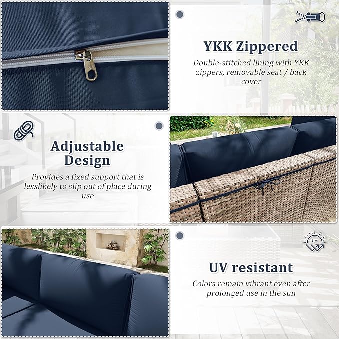 Patio Furniture Cushions, Replacement Outdoor Cushions for 4-Seat Patio Furniture, Waterproof Cushions for Outdoor Sectional Sofa Couch, Navy