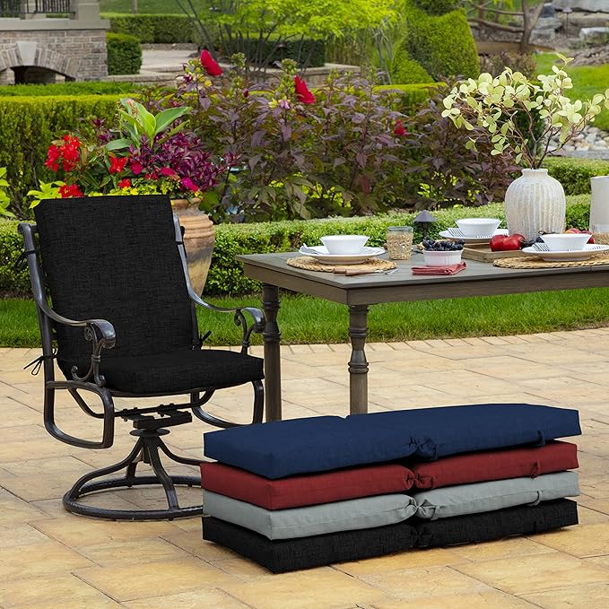 Arden 4-Pack Outdoor Patio Dining Chair Cushion, 20x44, Rain-Proof Seat Pad, Fade-Resistant Outdoor Cushion Black Leala