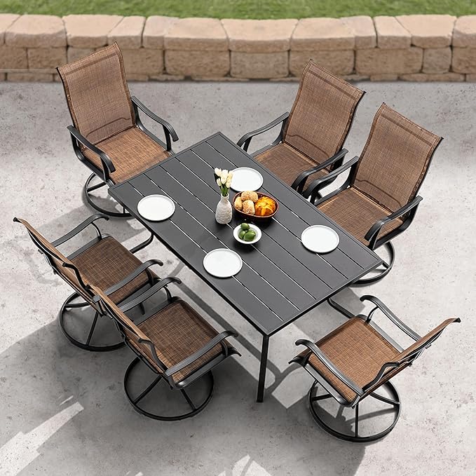 NUU GARDEN Patio Dining Chairs Set of 4, Swivel Patio Sling Chairs All-Weather Textilene Outdoor Swivel Rocker Dining Chairs with Metal Frame and High Back for Lawn Backyard, Brown