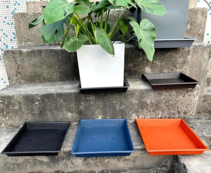 Square Plant Saucer 6 Inch 5 Pack6 8 12 14 16 18 20 Plastic Plant Saucers for Indoors Outdoors, Flower Pot No Holes Plant Drip Trays, Plant Trays for Pots Heavy Duty