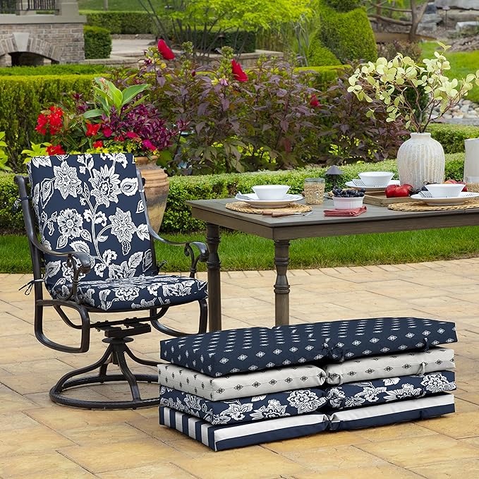 Arden 4-Pack Outdoor Patio Dining Chair Cushion, 20x44, Rain-Proof Seat Pad, Fade-Resistant Outdoor Cushion Sapphire Blue Ashland Jacobean