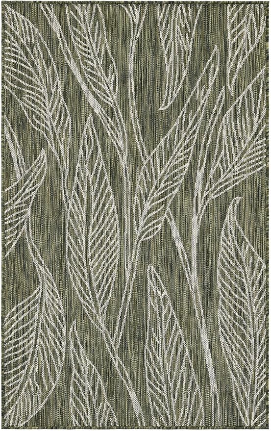 Unique Loom Outdoor Botanical Collection Area Rug - Leaf (3' 3" x 5' 3" Rectangle Green/Ivory)