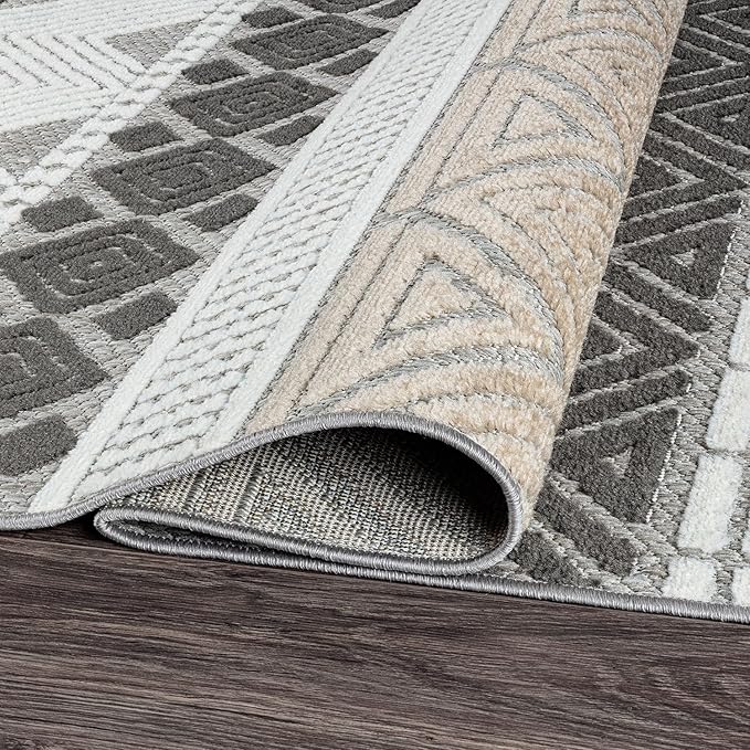 Rugshop Gray Marbella Boho Indoor/Outdoor Square Area Rug, Machine Washable for Patio, Dining Nook and Balcony 6'6" x 6'6" Square
