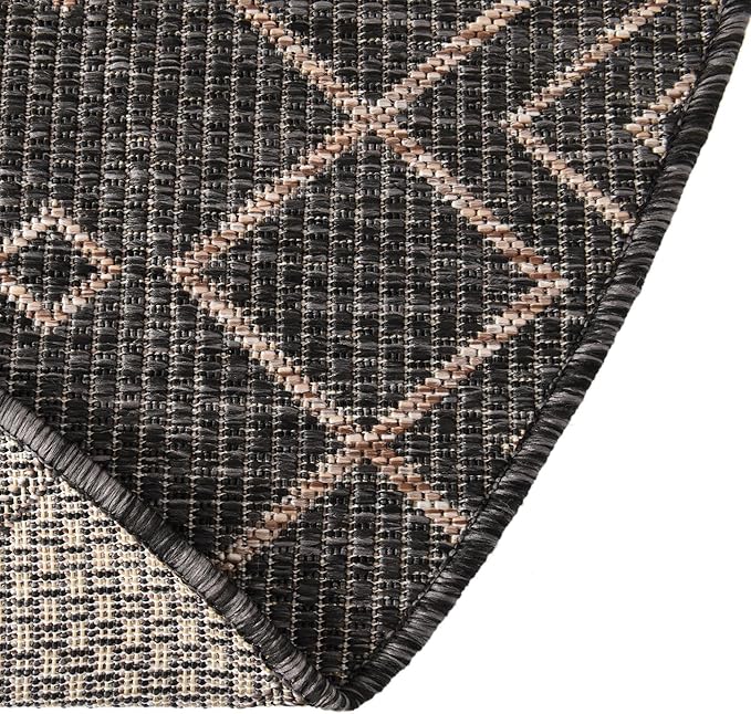 Unique Loom Outdoor Trellis Collection Area Rug - Tribal Trellis (7' 10" x 10' Oval, Charcoal Gray/ Natural)