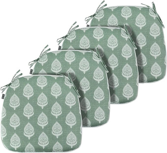 FUNHOME Outdoor Chair Cushions Set of 4, Water-Repellent Patio Seat Cushions D16xW17 Inch, All Weather Patio Chair Pads with Tie for Furniture Garden Home Office Decoration, Fair Green