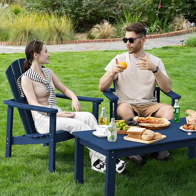 nevilywood Compact Stackable Adirondack Chairs, 26.3" Wide HDPE Outdoor Patio Chairs - Durable, Space-Saving Design for Porch, Lawn or Garden, Navy