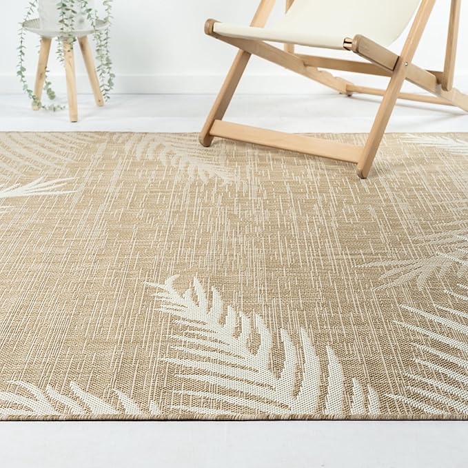 LR Home 7' x 9' Indoor/Outdoor Area Rug for Home Decor | Floral Carpet Suitable for Living Room, Bedroom, Playroom, Patio, Garden | Tropical Farmhouse Rug | Beige/Ivory