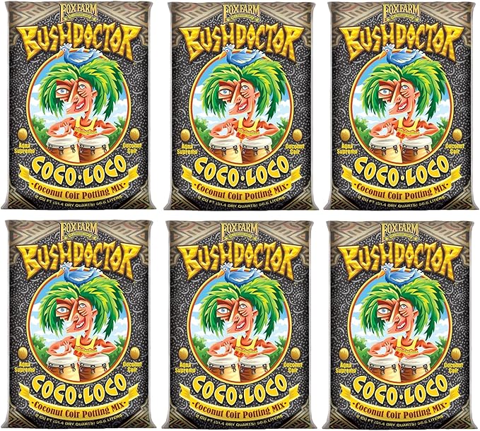 FoxFarm Bush Doctor Coco Loco Potting Mix, 2cu ft (Pack of 6) - Extends Your Watering Schedule, Triple-Washed to Reduce Salt Content - Perfect for Cultivating Healthy Plants