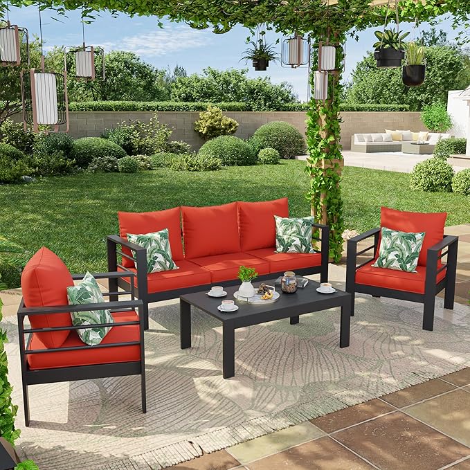 Amopatio Outdoor Cushions for Patio Furniture, Outdoor Chair Cushions Fits 8-seat Sectional Conversation Sets, Patio Replacement Seat Cushion for Patio Chairs (Orange Red)