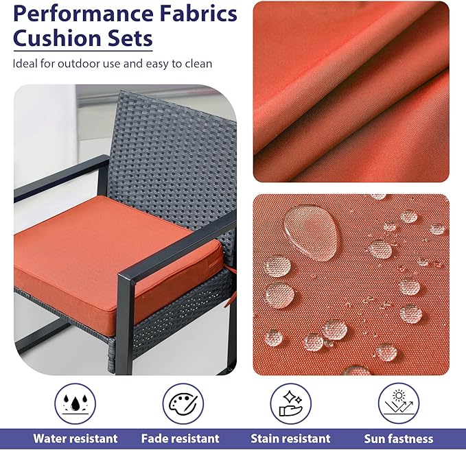 Outdoor Chair Cushions Set of 4 -Waterproof Outdoor Seat Cushions for Patio Furniture, Patio Chair Cushion with Handle and Ties, Square Out Door Chair Pads,18.5" x 16" x 3", Spice