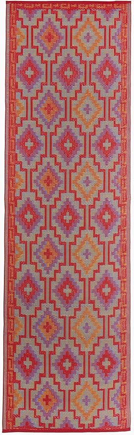 Fab Habitat Outdoor Rug - Waterproof, Fade Resistant, Crease-Free - Premium Recycled Plastic - Vintage Kilim - Porch, Deck, Balcony, Hallway, Poolside - Lhasa - Orange & Violet - 2.5 x 8 ft Runner