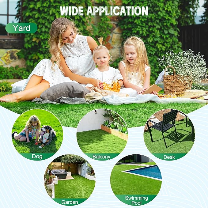 Rengue Artificial Turf 7x15FT Turf Grass with Drainage Holes Realistic Synthetic Fake Turf Lawn Indoor Outdoor Landscape for Backyard, Garden, Patio, Grass Rug for Dog Pets Mat Custom Size