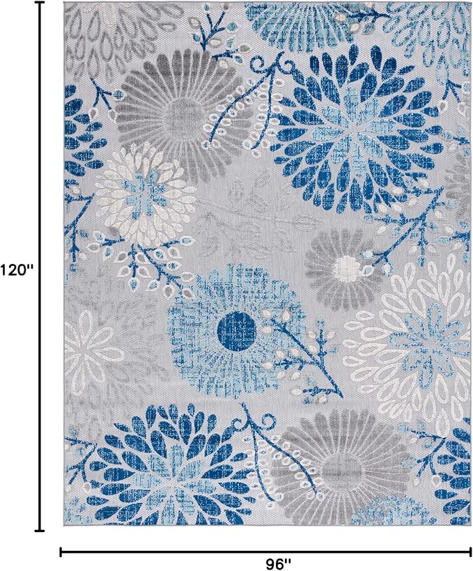 SAFAVIEH Washable Rug Outdoor Cabana Collection - 8' x 10', Grey & Blue, Non-Shedding & Easy to Clean, Ideal for Patio, Backyard, Mudroom (CBN832F)