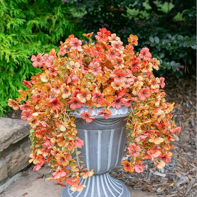 INSPRING Artificial Mums for Outdoors Decoration Fall Fake Flowers for Outside Decor, 2Pcs Silk Daisy with Eucalyptus UV Resistant Realistic Vines for Front Door Yard Patio Porch Planter Home