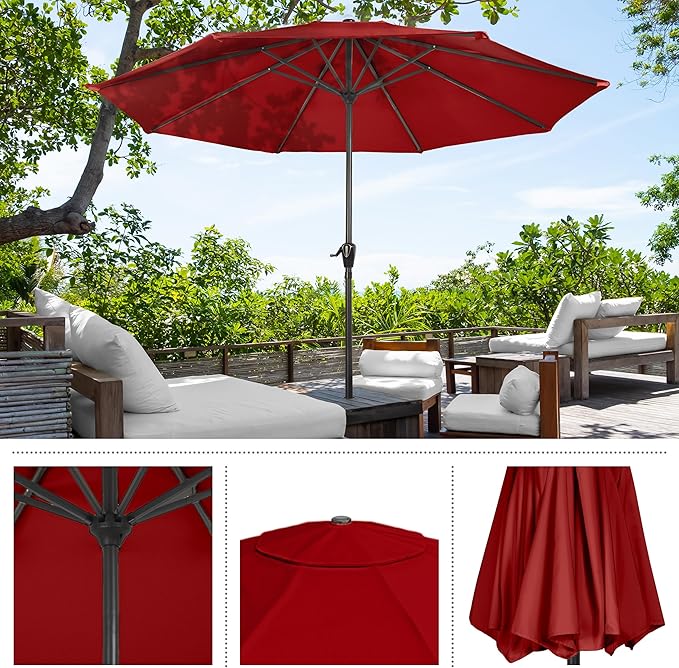 Pure Garden Patio Umbrella with Vented Canopy - 9 Ft Easy Crank Outdoor Umbrella for Shade - For Deck, Balcony, Porch, Backyard, or Pool (Red)