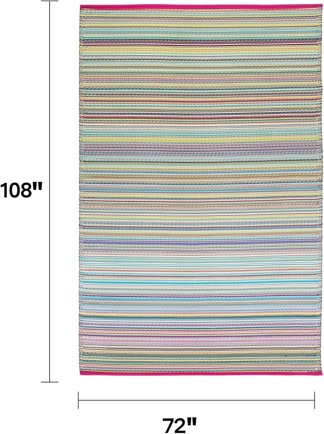 Fab Habitat Outdoor Rug - Waterproof, Fade Resistant, Crease-Free - Premium Recycled Plastic - Striped - Large Patio, Deck, Sunroom, Camping, RV - Cancun - Candy - 6 x 9 ft