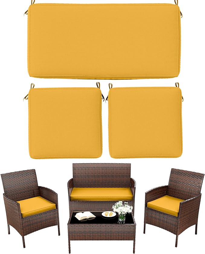 3 Pack Outdoor Replacement Cushions, Fit for 4-Seater Wicker Rattan Patio Conversation Set, 36x18x3,18x18x3, Liner & Cover