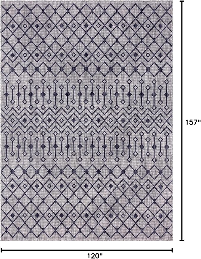 Unique Loom Outdoor Trellis Collection Area Rug - Tribal Trellis (10' x 13' 1" Rectangle, Gray/ Black)