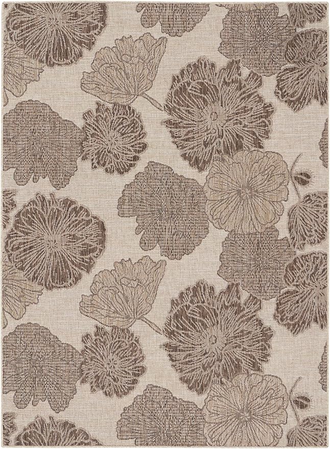 Nourison Home Garden Oasis Natural 6' x 9' Area Rug - Easy Clean, Non Shedding, Bed Room, Living Room, Dining Room, Kitchen (6' x 9')