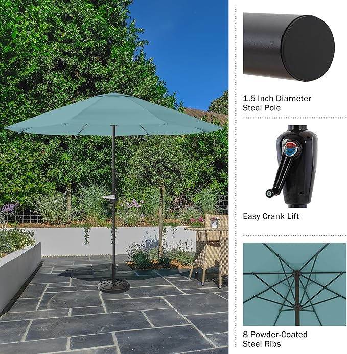 Pure Garden Patio Umbrella with Vented Canopy - 9FT Easy Crank Outdoor Umbrella for Shade - For Deck, Balcony, Backyard, or Pool (Dusty Green)