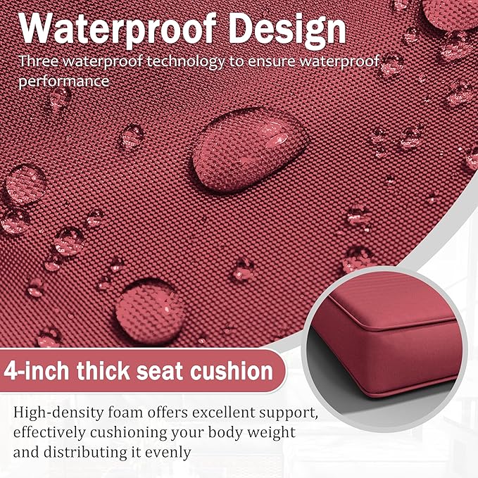 Patio Furniture Cushions, Replacement Outdoor Cushions for 4-Seat Patio Furniture, Waterproof Cushions for Outdoor Sectional Sofa Couch, Fuchsiared
