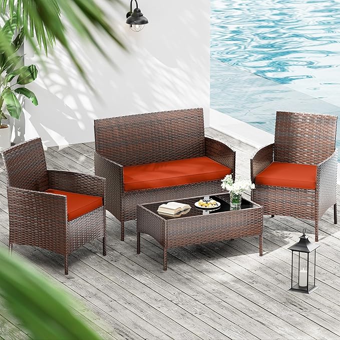 3 Pack Outdoor Replacement Cushions, Fit for 4-Seater Wicker Rattan Patio Conversation Set, 36x18x3,18x18x3, Liner & Cover