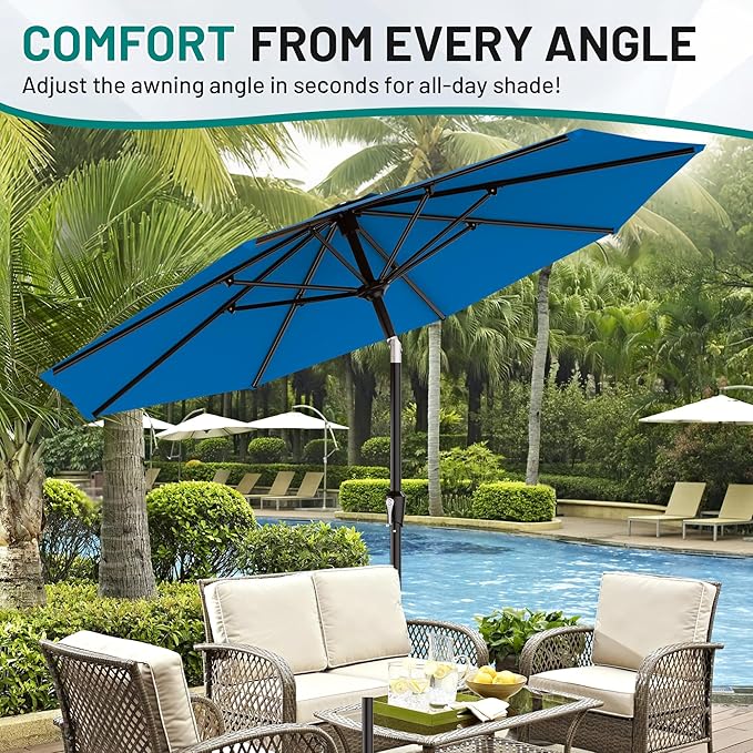 AreShark 9 FT Patio Umbrella for Outdoor, Outdoor Table Umbrella with Push Button Tilt and Crank, Outdoor Patio Umbrellas with 8 Sturdy Ribs for Market, Garden, Pool (Royal Blue)