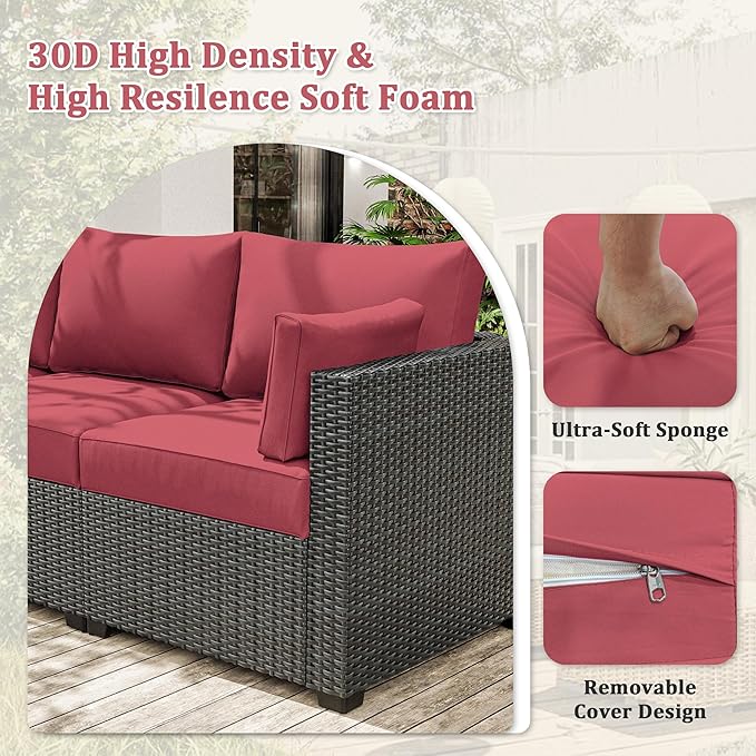 8-Piece Outdoor Cushions for Patio Furniture Thick Outdoor Chair Cushions Resilient Foam Waterproof Deep Seat Cushion Replacement for 3-Seat Sectional Sets Liner&Cover Fuchsiared