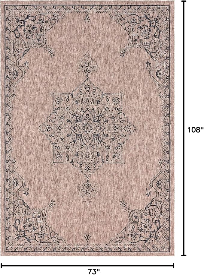 Unique Loom Outdoor Traditional Collection Area Rug - Antique (6' 1" x 9' Rectangle, Beige/ Black)
