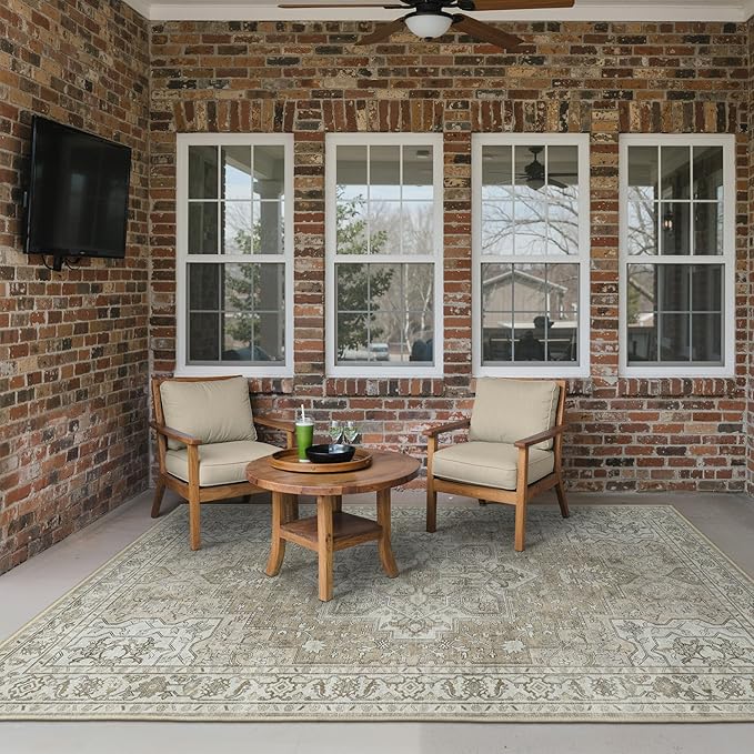GENIMO Outdoor & Indoor Area Rug 5'x8', Waterproof, Non-Shedding, Easy Cleaning, Boho Mat for Patio, Living Room, Balcony, Dining Room, RV, Deck, Bedroom, Camping, Outside Carpet,Coffee Beige